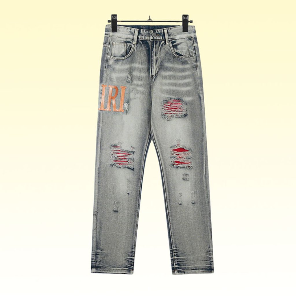 Amiri Gradient Logo Embroidered Ripped Jeans